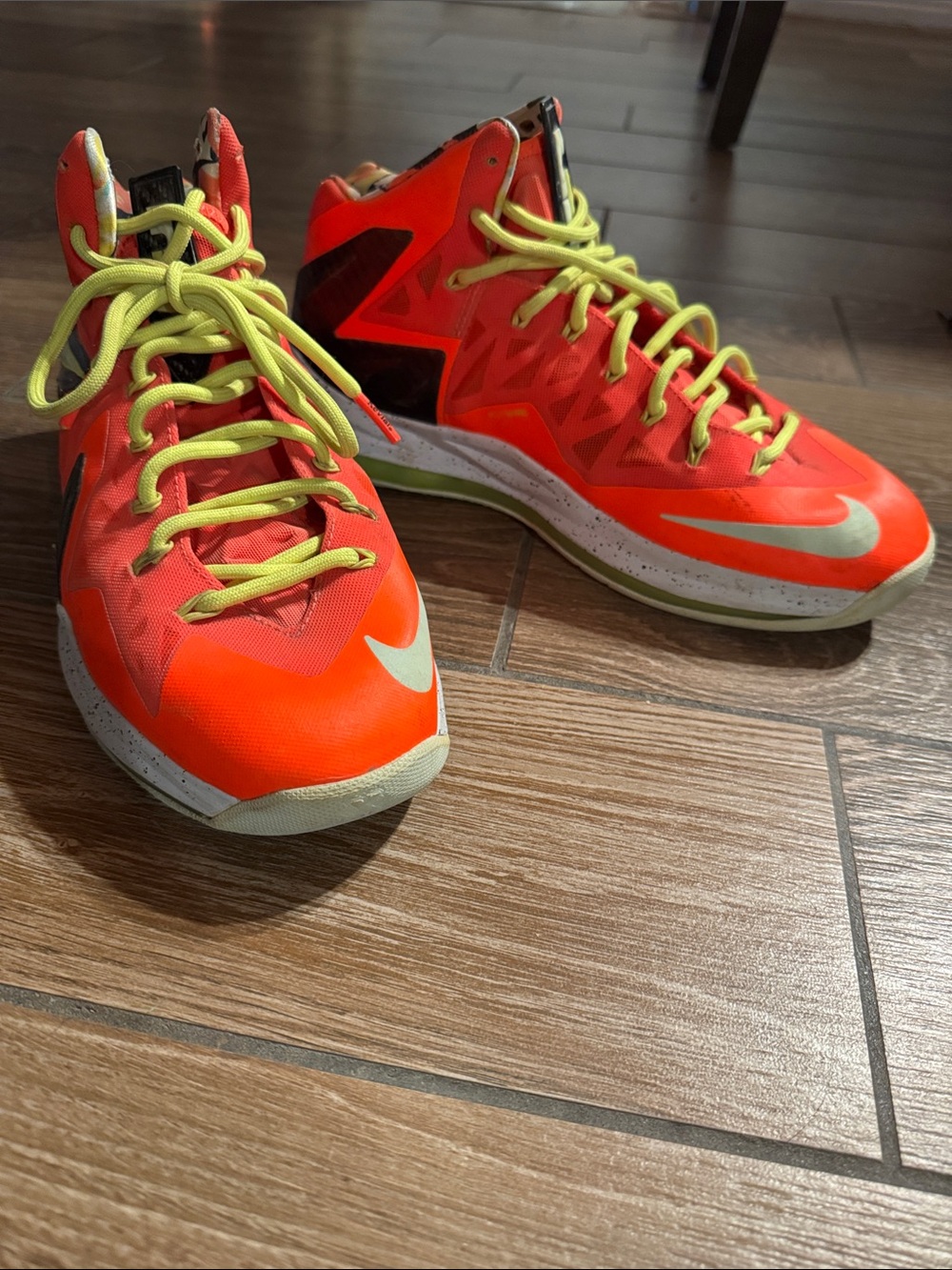 Nike “LeBron Crimson”  Orange Basketball Sneakers with Neon Yellow Laces
